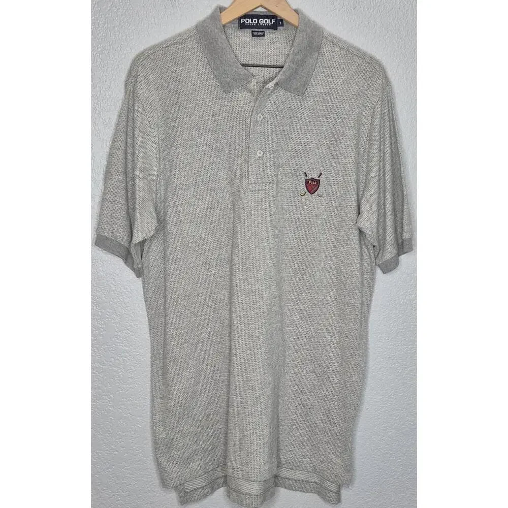 Polo Golf Ralph Lauren Mens Large Gray Short Sleeve Polo Crest Logo Cotton